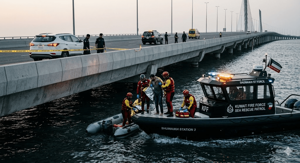 Seconds from Tragedy: Kuwait Fire Force Rescues Man from Jaber Causeway Plunge